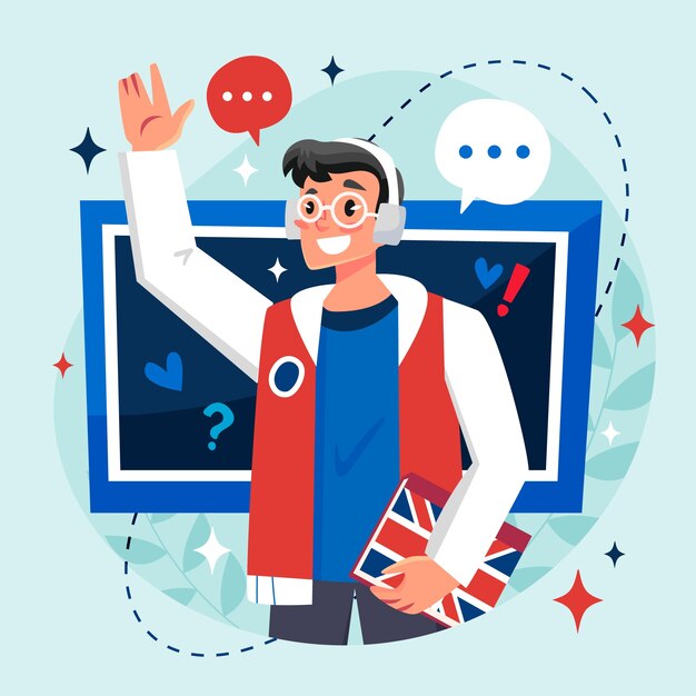 Ilustración de escuela de inglés dibujada a mano