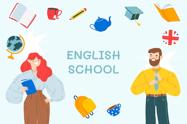 Vector gratuito ilustración de escuela de inglés dibujada a mano