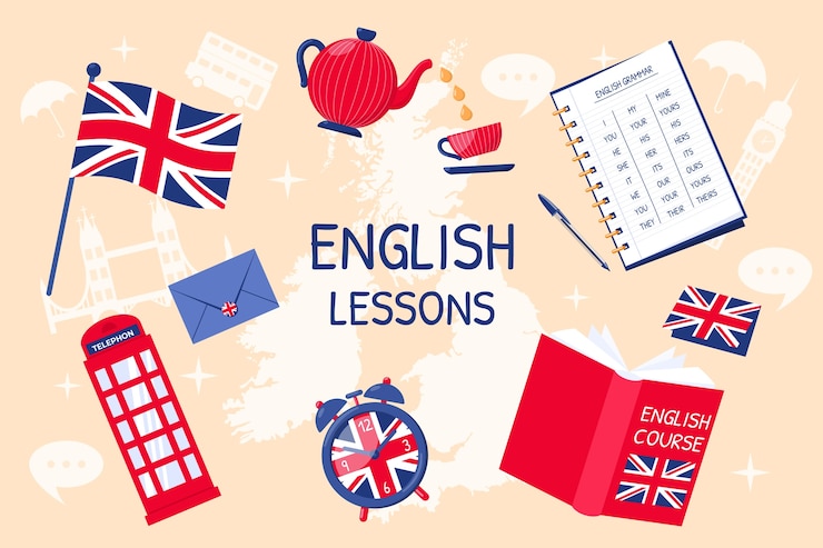 Vector gratuito ilustración de escuela de inglés dibujada a mano