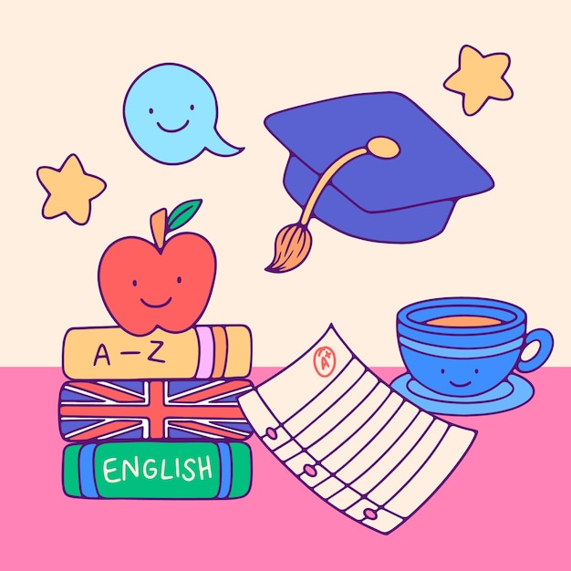 Vector gratuito ilustración de escuela de inglés dibujada a mano