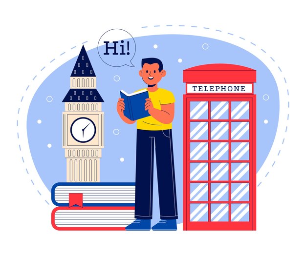 Ilustración de escuela de inglés de diseño plano