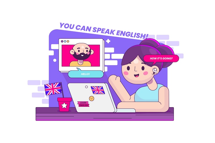 Vector gratuito ilustración de escuela de inglés de diseño plano