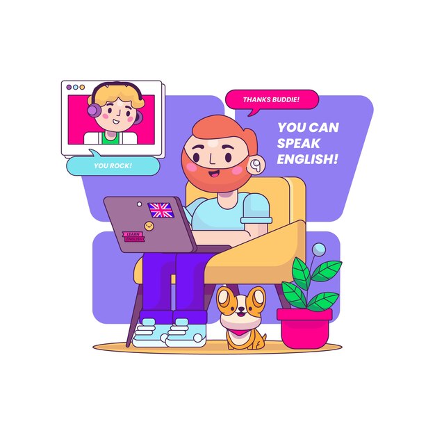 Ilustración de escuela de inglés de diseño plano
