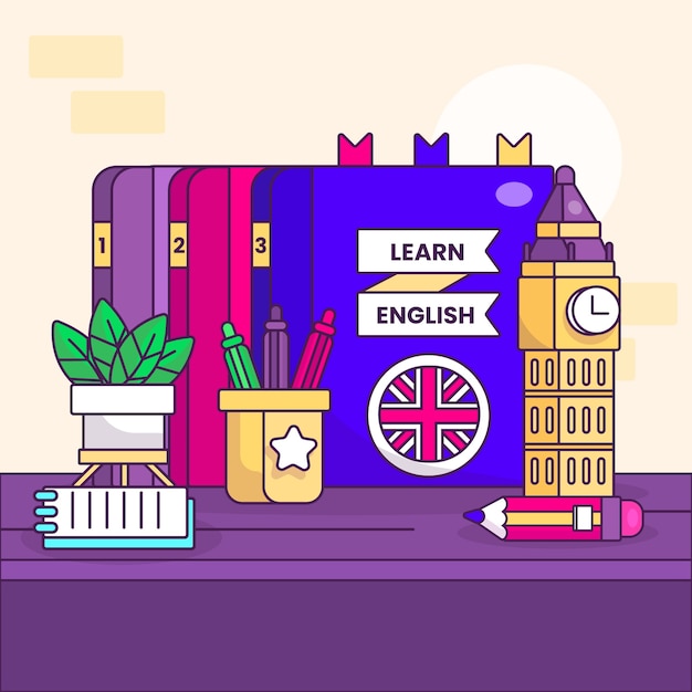 Ilustración de escuela de inglés de diseño plano