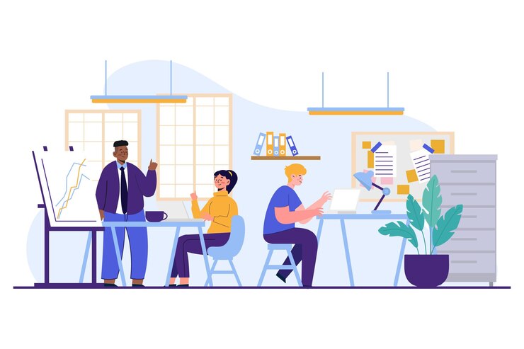 Ilustración de espacio de coworking de dibujos animados