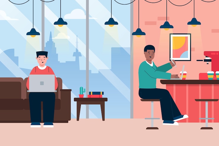 Vector gratuito ilustración de espacio de coworking con personas que trabajan juntas