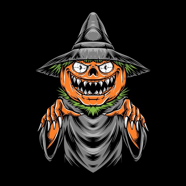 Ilustración de espantapájaros de cabeza de calabaza de halloween