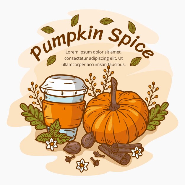 Ilustración de especia de calabaza dibujada