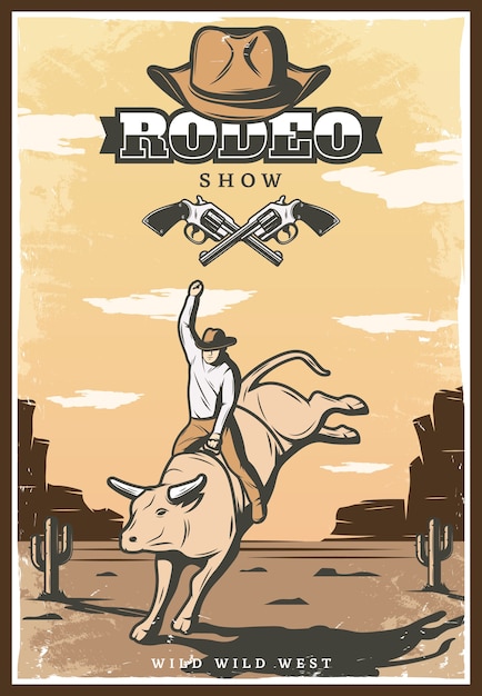 Vector gratuito ilustración de espectáculo de rodeo vintage