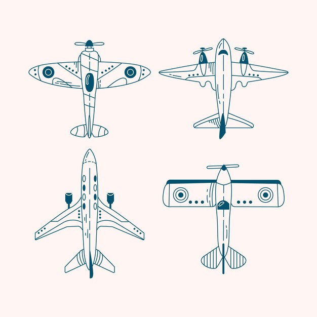 Ilustración de esquema de avión de diseño plano