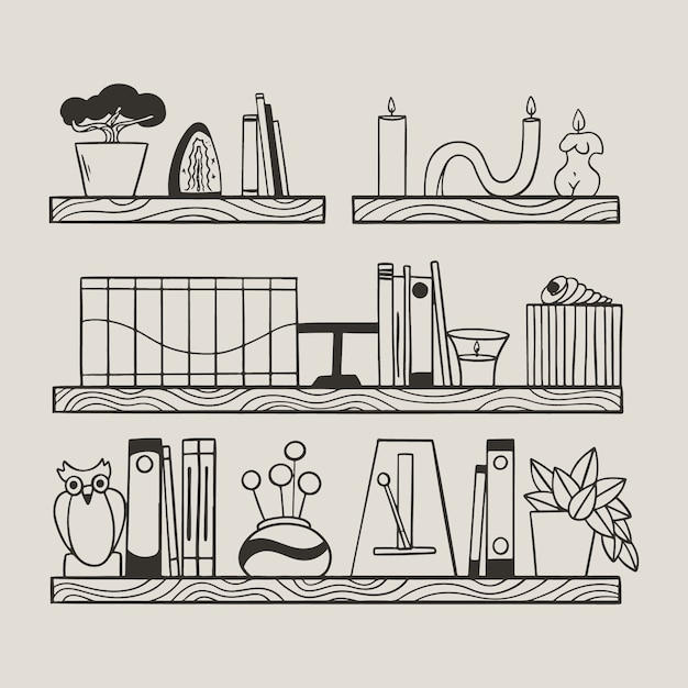 Ilustración de esquema de estante de diseño plano