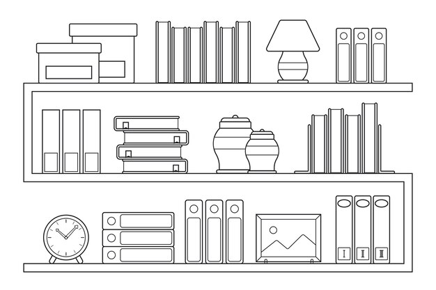 Ilustración de esquema de estante de diseño plano