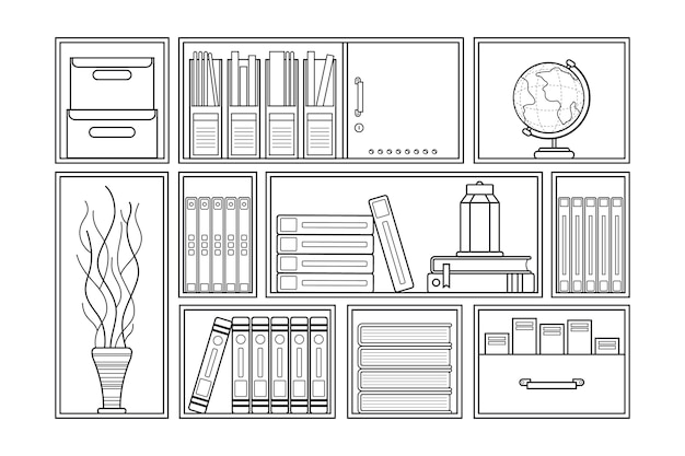 Ilustración de esquema de estante de diseño plano