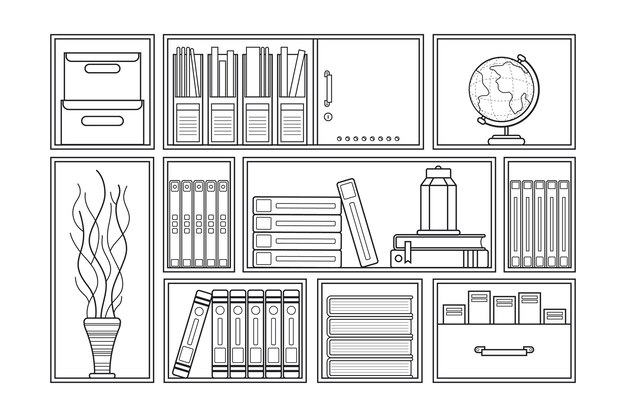 Ilustración de esquema de estante de diseño plano