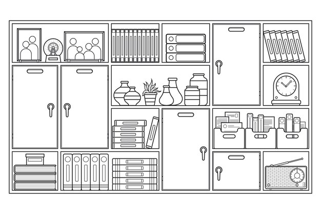 Ilustración de esquema de estante de diseño plano
