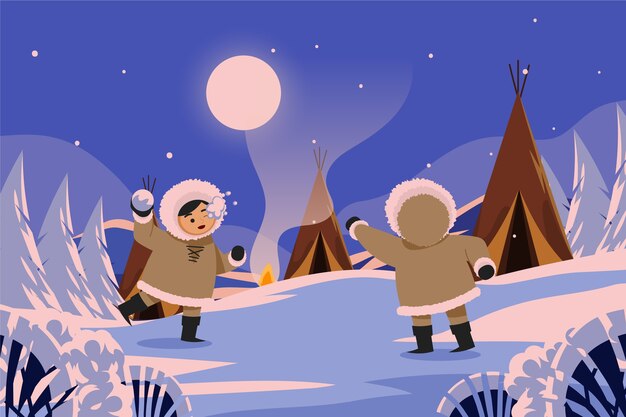 Ilustración esquimal de invierno plano