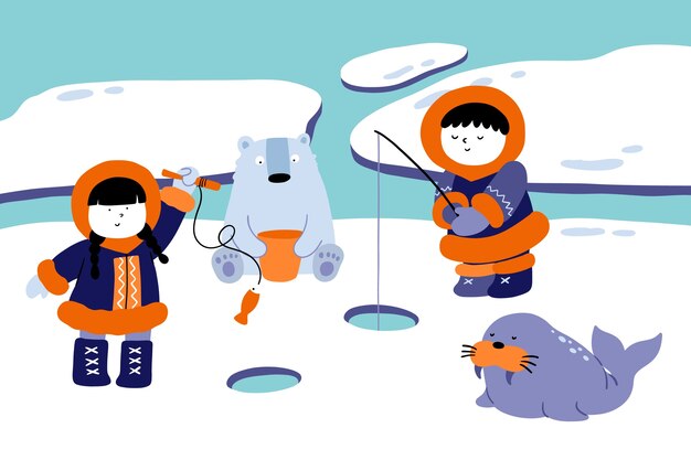 Ilustración esquimal de invierno plano