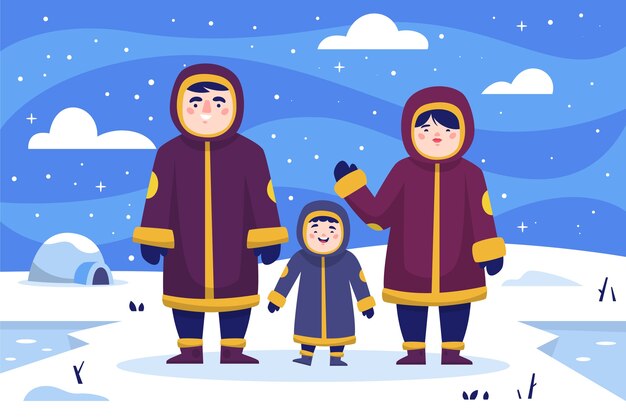 Ilustración esquimal de invierno plano
