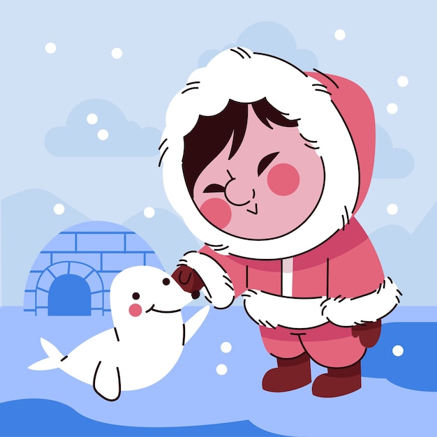 Ilustración esquimal de invierno plano