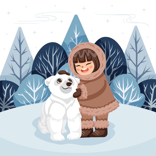 Ilustración esquimal de invierno plano