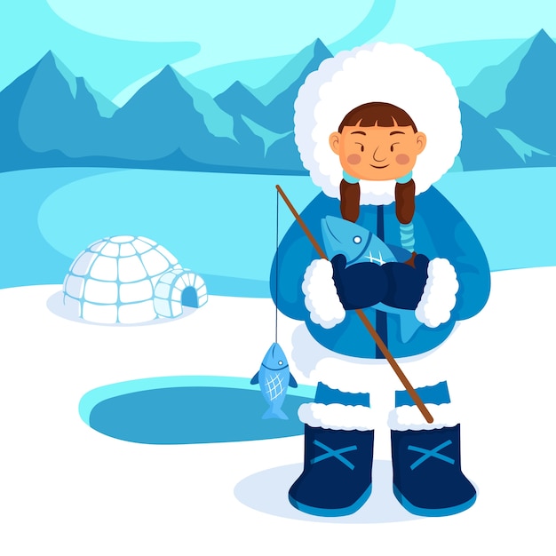 Ilustración esquimal de invierno plano