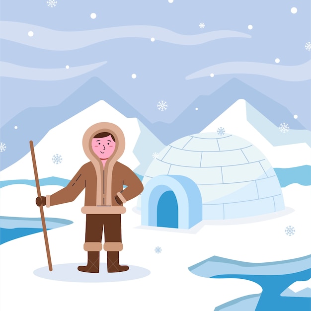 Ilustración esquimal de temporada de invierno plana