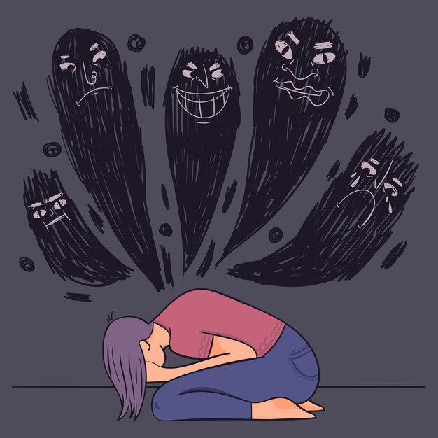 Ilustración de esquizofrenia dibujada a mano