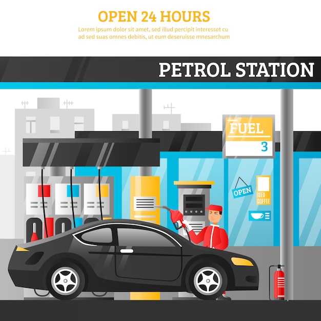 Vector gratuito ilustración de la estación de gasolina