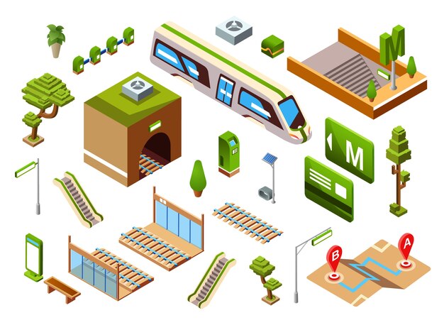 Ilustración de la estación de tren de metro del elemento de transporte ferroviario subterráneo o subterráneo