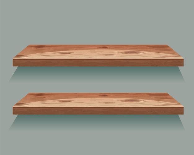 Ilustración de estanterías de madera flotantes