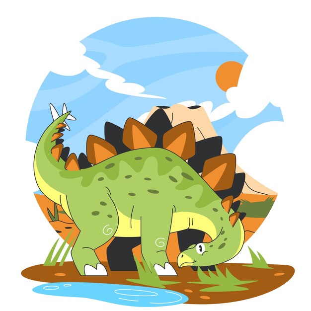 Ilustración de estegosaurio de dibujos animados de diseño plano