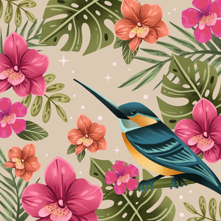 Vector gratuito ilustración estética hawaiana en acuarela