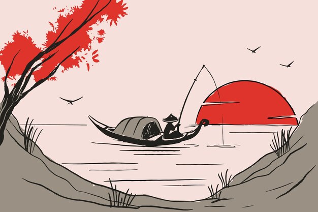 Ilustración de estilo chino dibujado a mano