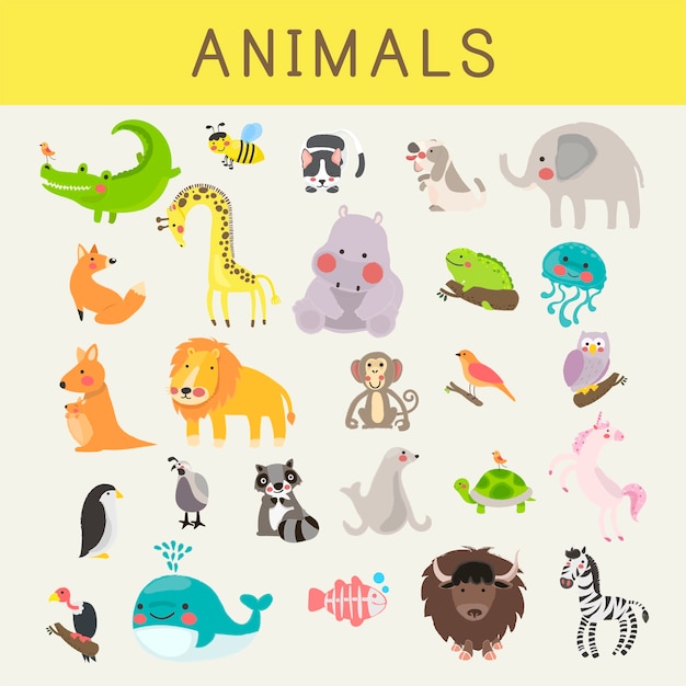 Ilustración de estilo de dibujo conjunto de vida silvestre