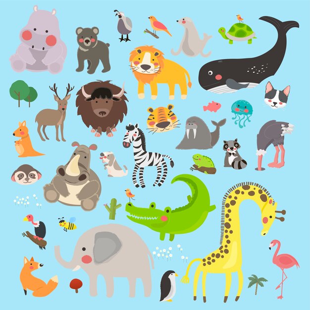 Ilustración de estilo de dibujo conjunto de vida silvestre