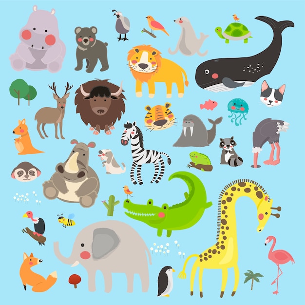 Ilustración de estilo de dibujo conjunto de vida silvestre