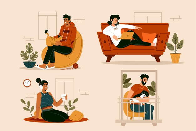 Ilustración de estilo de vida de hygge dibujado a mano plana con personas