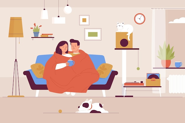 Ilustración de estilo de vida de hygge dibujado a mano plana