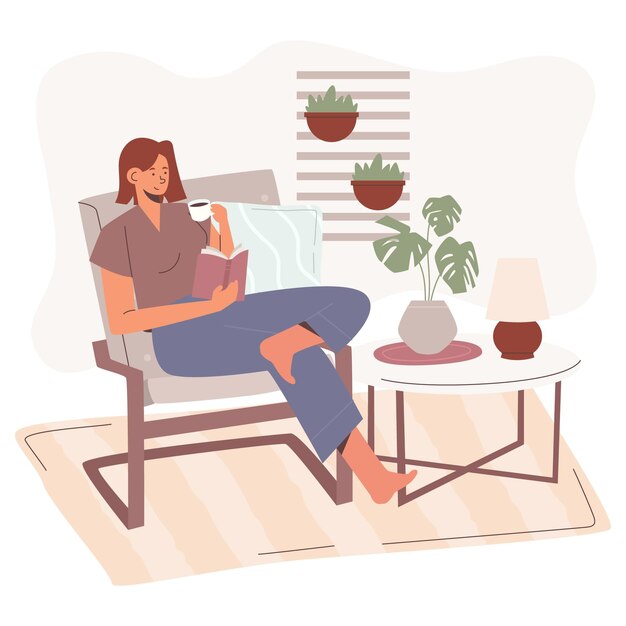 Ilustración de estilo de vida de hygge dibujado a mano plana