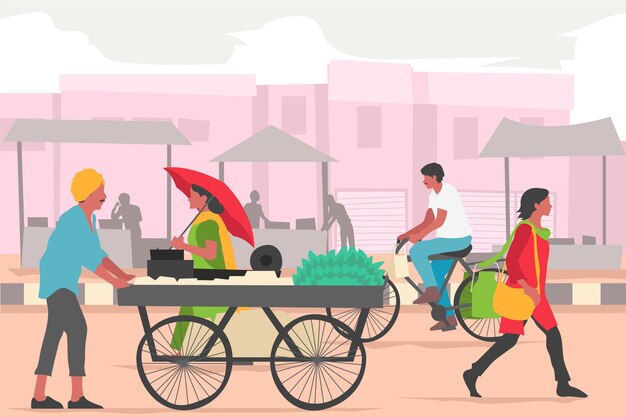 Ilustración de estilo de vida indio dibujado a mano