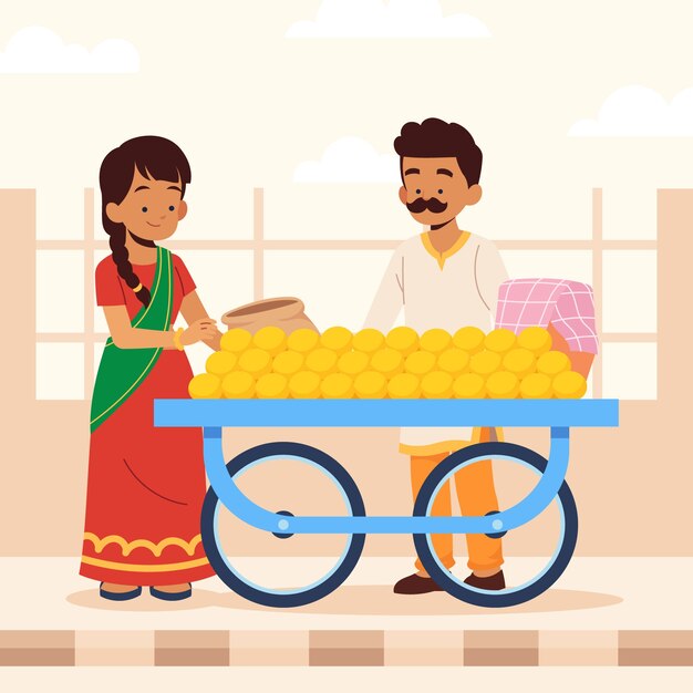 Ilustración de estilo de vida indio dibujado a mano