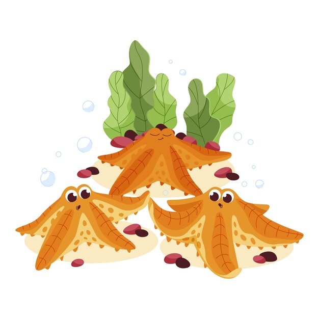 Ilustración de estrella de mar de dibujos animados dibujados a mano