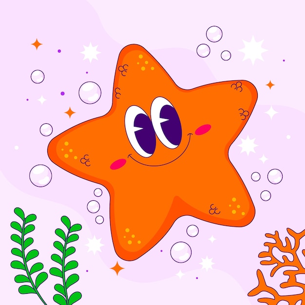 Ilustración de estrella de mar de dibujos animados dibujados a mano