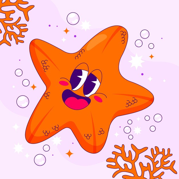 Ilustración de estrella de mar de dibujos animados dibujados a mano
