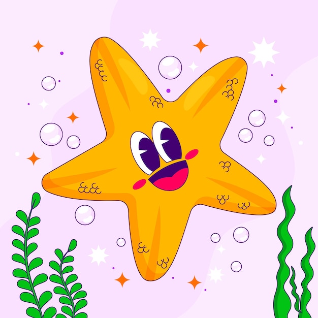 Ilustración de estrella de mar de dibujos animados dibujados a mano