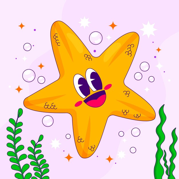 Ilustración de estrella de mar de dibujos animados dibujados a mano