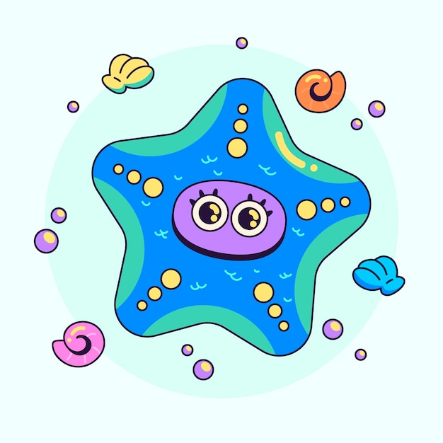 Vector gratuito ilustración de estrella de mar de dibujos animados de diseño plano