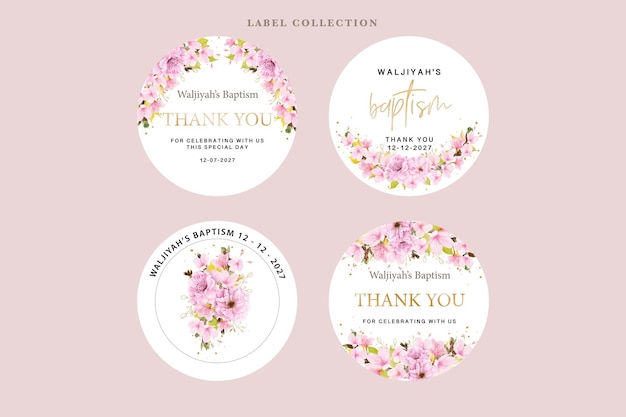 Ilustración de etiqueta floral de flor de cerezo