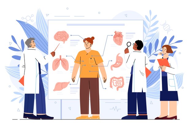 Ilustración de evaluación física dibujada a mano