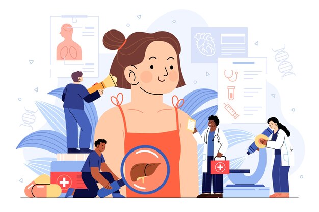 Ilustración de evaluación física dibujada a mano
